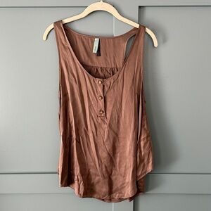 Sleeveless Button-Front 100% Silk Top - Brown (Taupe)